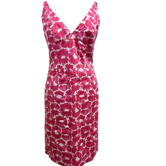 Milly of New York Dresses & Skirts - MILLY of NY pink & white Floral Sheath Summer Dress Sleeveless V-Neck Beach Sz 6